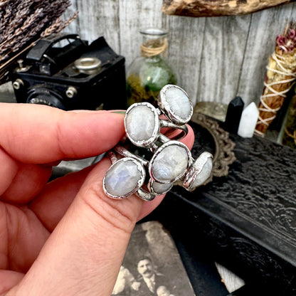 Rainbow Moonstone Ring Fine Silver Small faceted Stone Ring Size 6 7 8 9 10 11 / Foxlark Collection