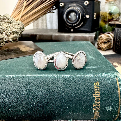 Rainbow Moonstone Ring Fine Silver Small faceted Stone Ring Size 6 7 8 9 10 11 / Foxlark Collection