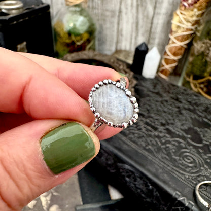 Rainbow Moonstone Ring Fine Silver Small faceted Stone Ring Size 6 7 8 9 10 11 / Foxlark Collection