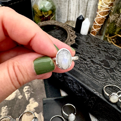 Rainbow Moonstone Ring Fine Silver Small faceted Stone Ring Size 6 7 8 9 10 11 / Foxlark Collection