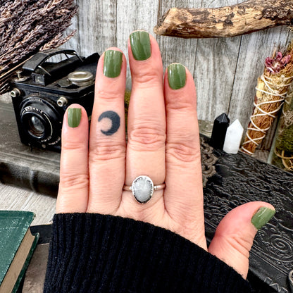 Rainbow Moonstone Ring Fine Silver Small faceted Stone Ring Size 6 7 8 9 10 11 / Foxlark Collection