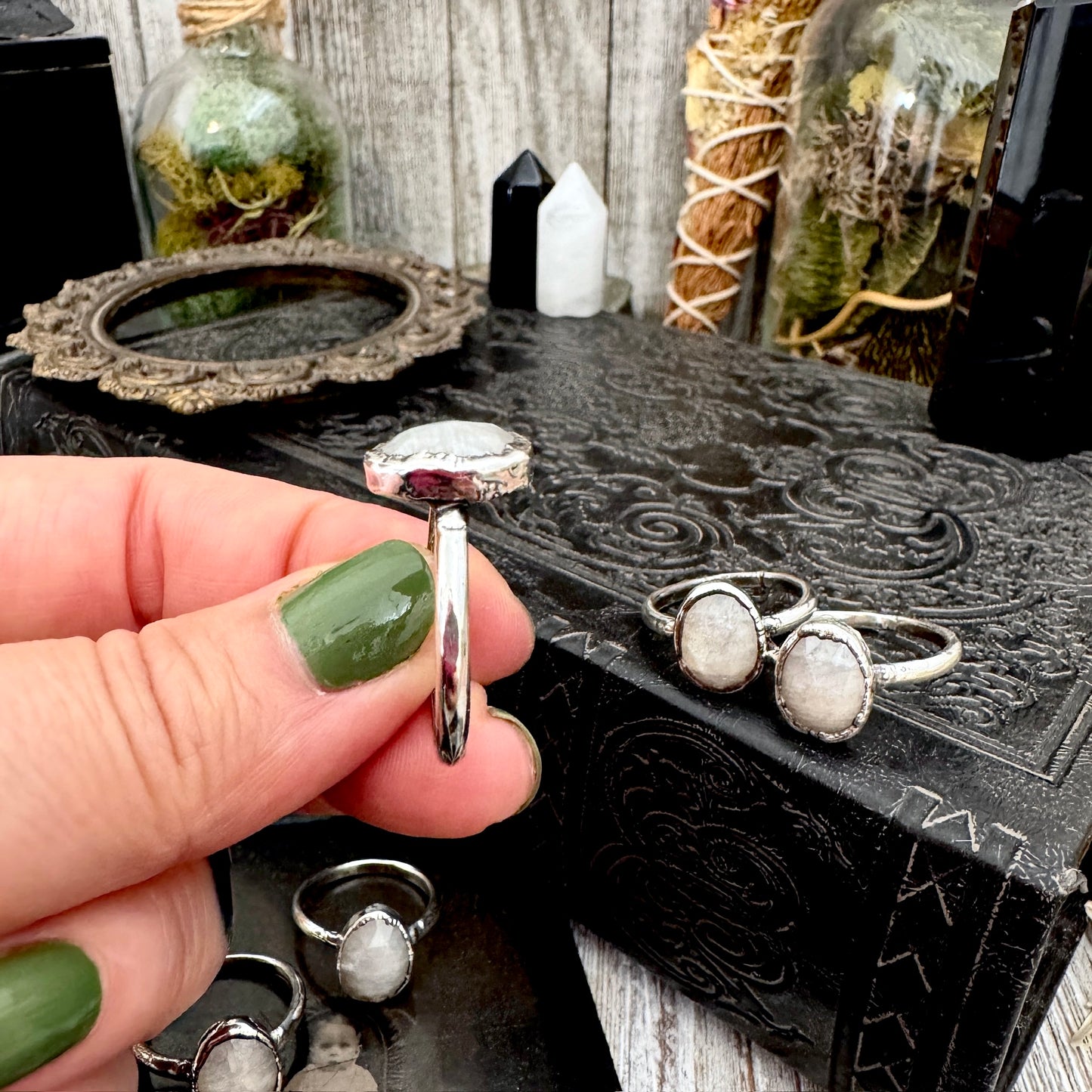 Rainbow Moonstone Ring Fine Silver Small faceted Stone Ring Size 6 7 8 9 10 11 / Foxlark Collection
