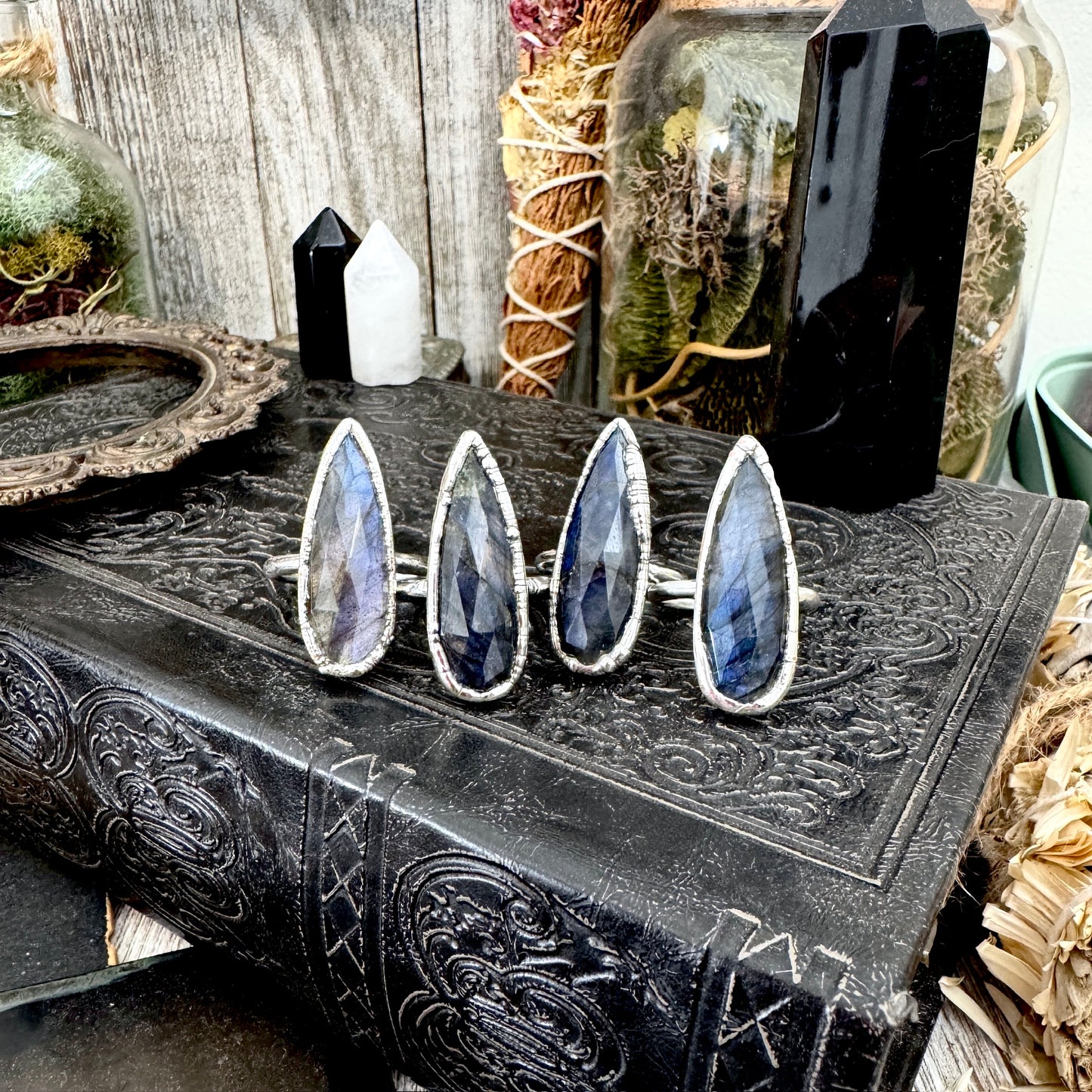 Blue Labradorite Ring Fine Silver Small Faceted Stone Ring Size 5 6 7 8 9 10 11 / Foxlark Collection
