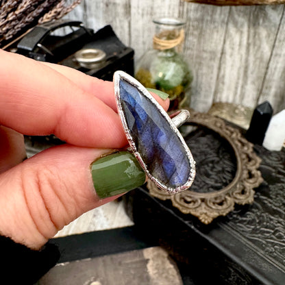 Blue Labradorite Ring Fine Silver Small Faceted Stone Ring Size 5 6 7 8 9 10 11 / Foxlark Collection