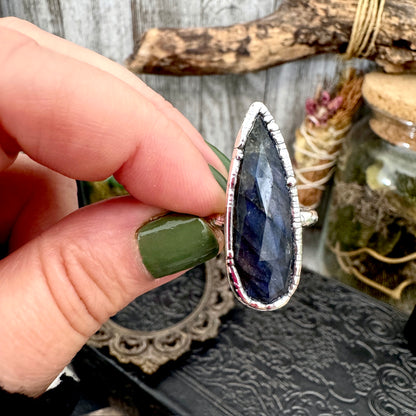 Blue Labradorite Ring Fine Silver Small Faceted Stone Ring Size 5 6 7 8 9 10 11 / Foxlark Collection