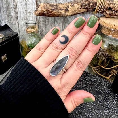 Blue Labradorite Ring Fine Silver Small Faceted Stone Ring Size 5 6 7 8 9 10 11 / Foxlark Collection