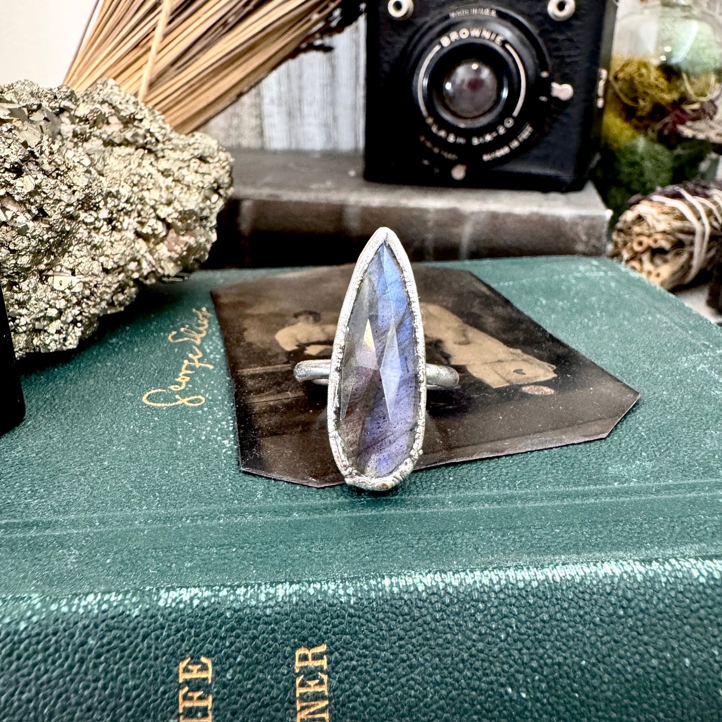 Blue Labradorite Ring Fine Silver Small Faceted Stone Ring Size 5 6 7 8 9 10 11 / Foxlark Collection