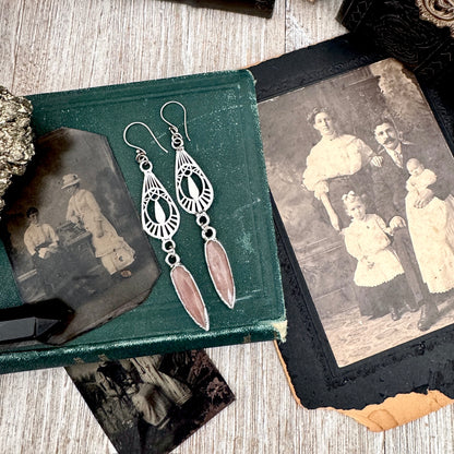 Peach Moonstone Fine Silver Crystal Dangle Earrings / Long Dangle Witchy Earrings