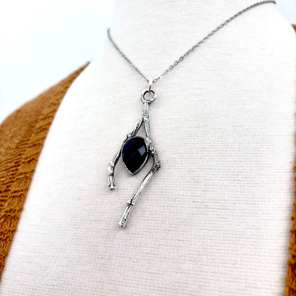 Black Onyx Crystal Necklace in Silver /Sticks & Stones Collection
