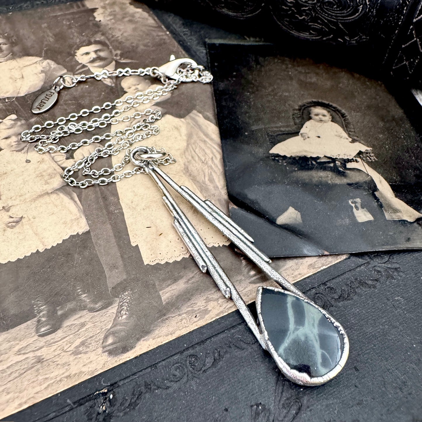 Spiderweb Obsidian Crystal Necklace in Fine Silver / Foxlark Collection - One of a Kind