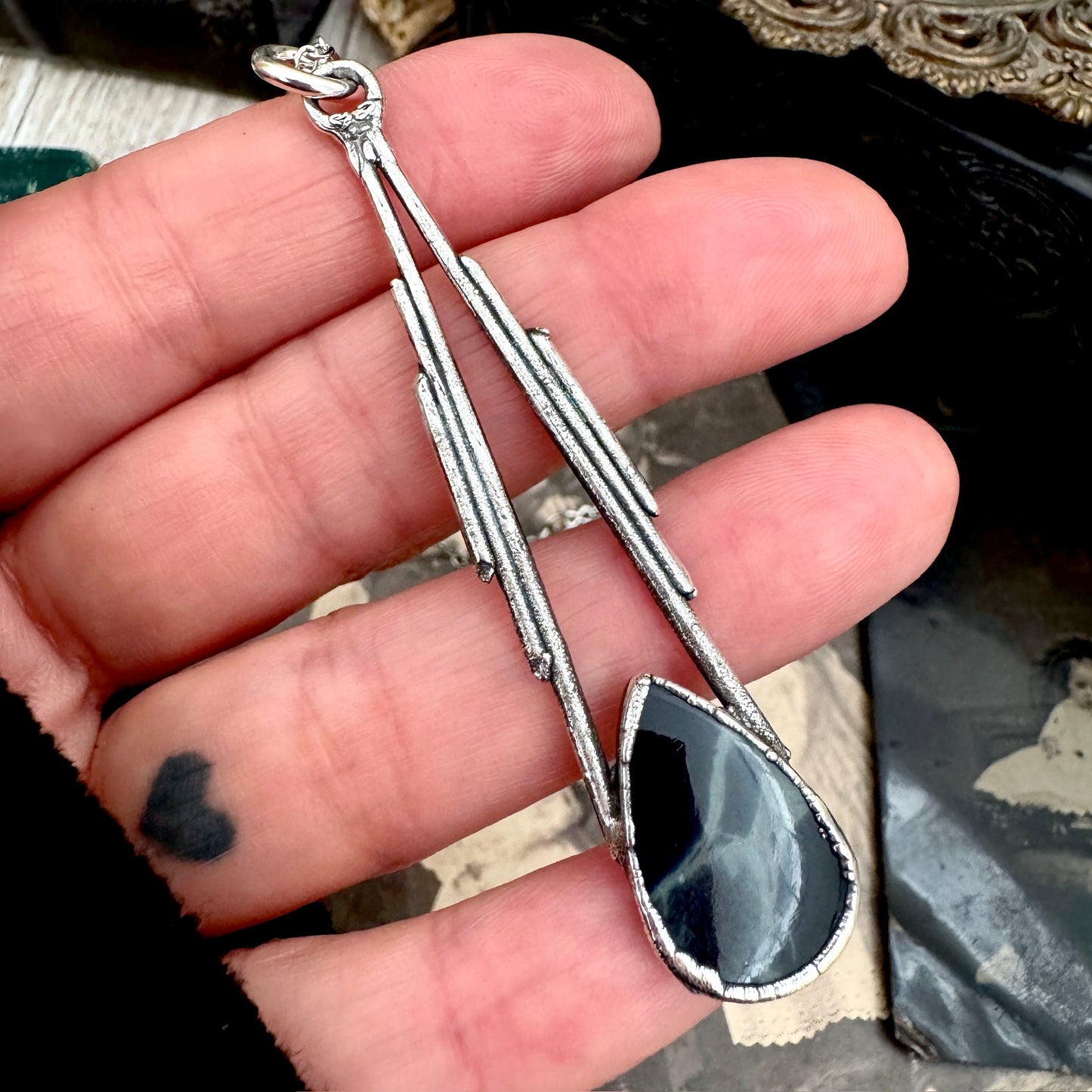 Spiderweb Obsidian Crystal Necklace in Fine Silver / Foxlark Collection - One of a Kind