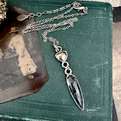 Multi Stone Pyrite and Moss Agate Charm Necklace in Fine Silver / Foxlark Collection