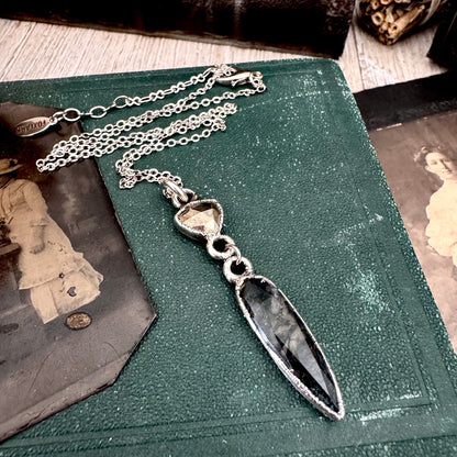 Multi Stone Pyrite and Moss Agate Charm Necklace in Fine Silver / Foxlark Collection
