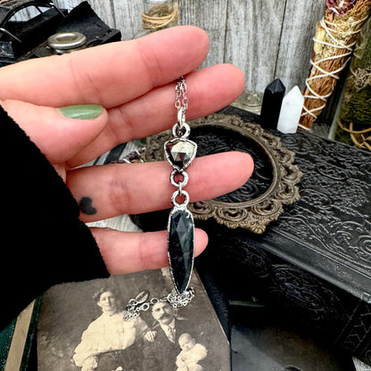 Multi Stone Pyrite and Moss Agate Charm Necklace in Fine Silver / Foxlark Collection