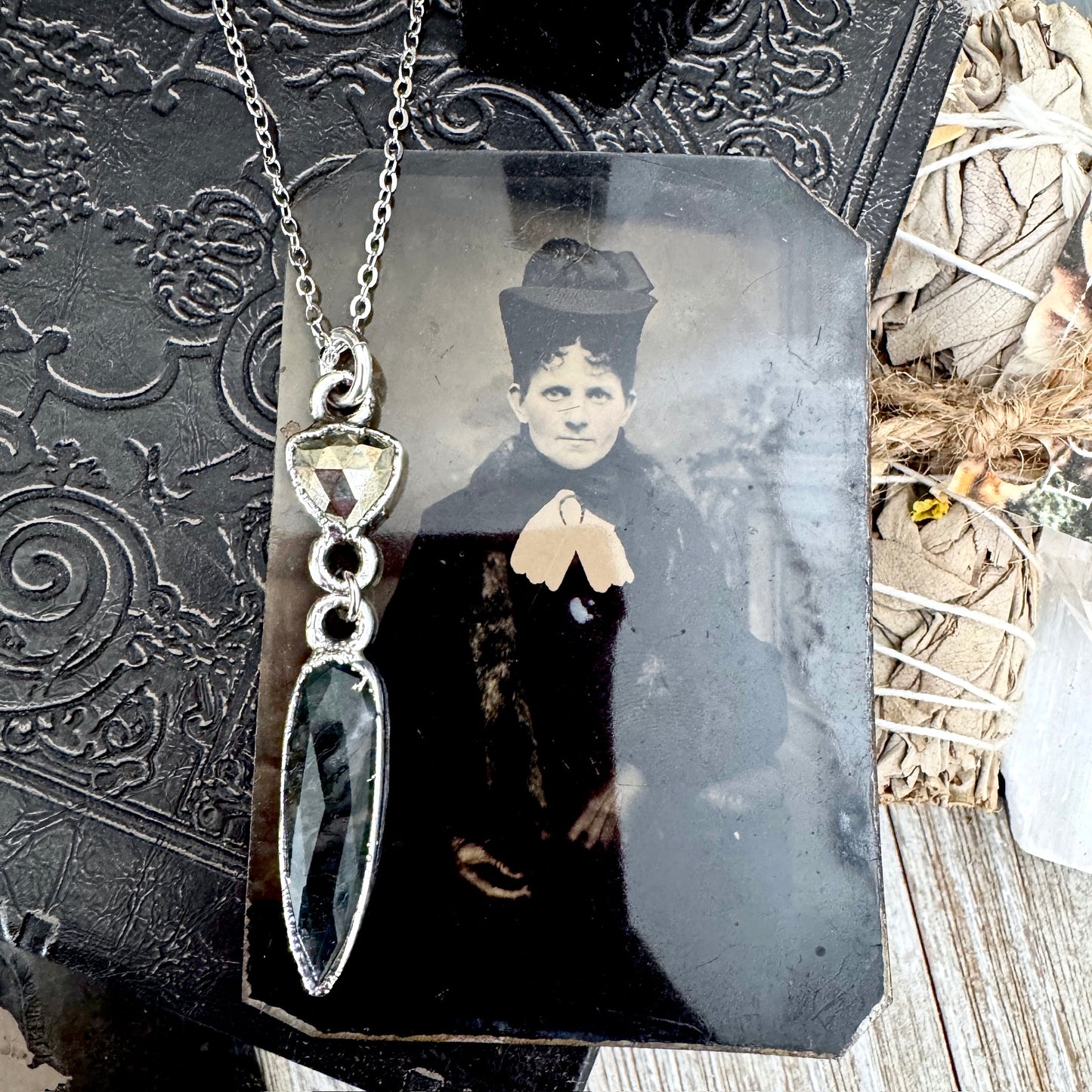 Multi Stone Pyrite and Moss Agate Charm Necklace in Fine Silver / Foxlark Collection