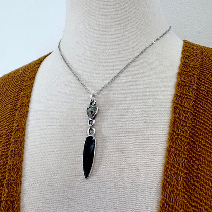 Multi Stone Pyrite and Moss Agate Charm Necklace in Fine Silver / Foxlark Collection