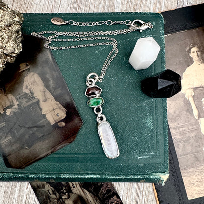 Multi Stone Garnet, Sapphire and Moonstone Charm Necklace in Fine Silver / Foxlark Collection