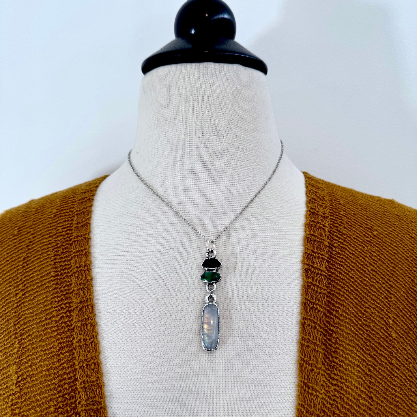 Multi Stone Garnet, Sapphire and Moonstone Charm Necklace in Fine Silver / Foxlark Collection