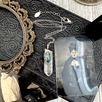 Clear Quartz & Moss Agate Crystal Statement Necklace in Fine Silver / Foxlark Collection - One of a Kind