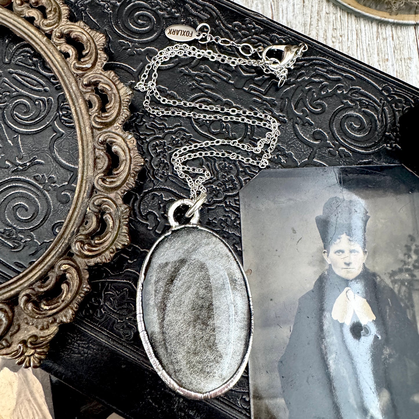 Silver Sheen Obsidian Necklace in Fine Silver / Foxlark Collection - One of a Kind