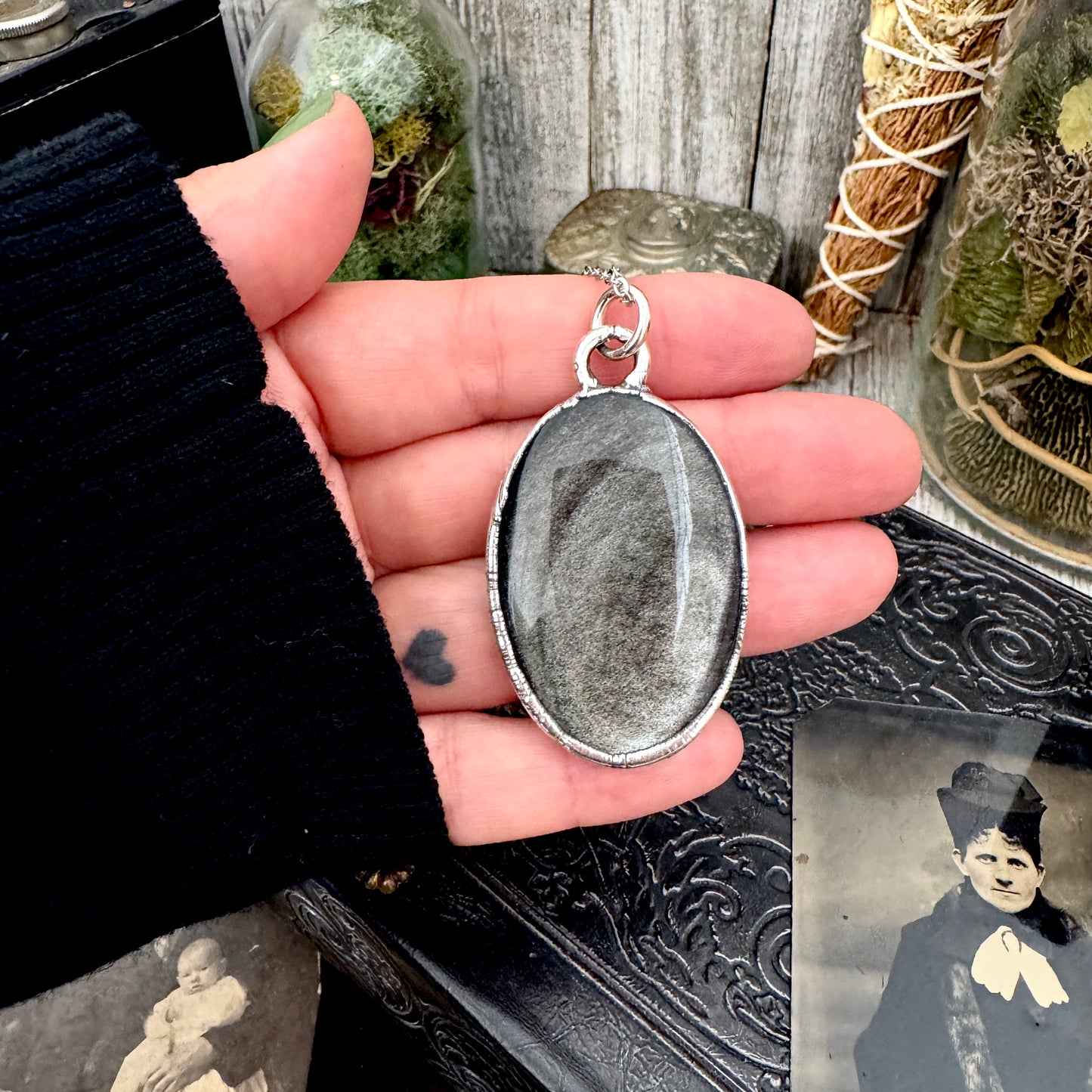 Silver Sheen Obsidian Necklace in Fine Silver / Foxlark Collection - One of a Kind