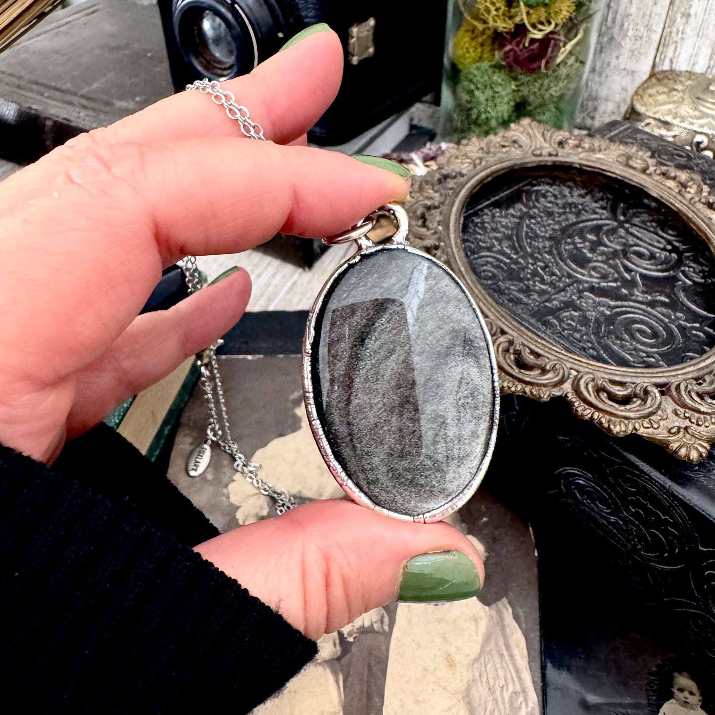 Silver Sheen Obsidian Necklace in Fine Silver / Foxlark Collection - One of a Kind