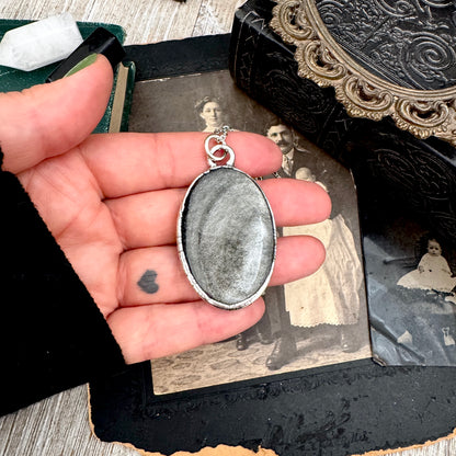Silver Sheen Obsidian Necklace in Fine Silver / Foxlark Collection - One of a Kind