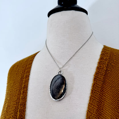 Silver Sheen Obsidian Necklace in Fine Silver / Foxlark Collection - One of a Kind