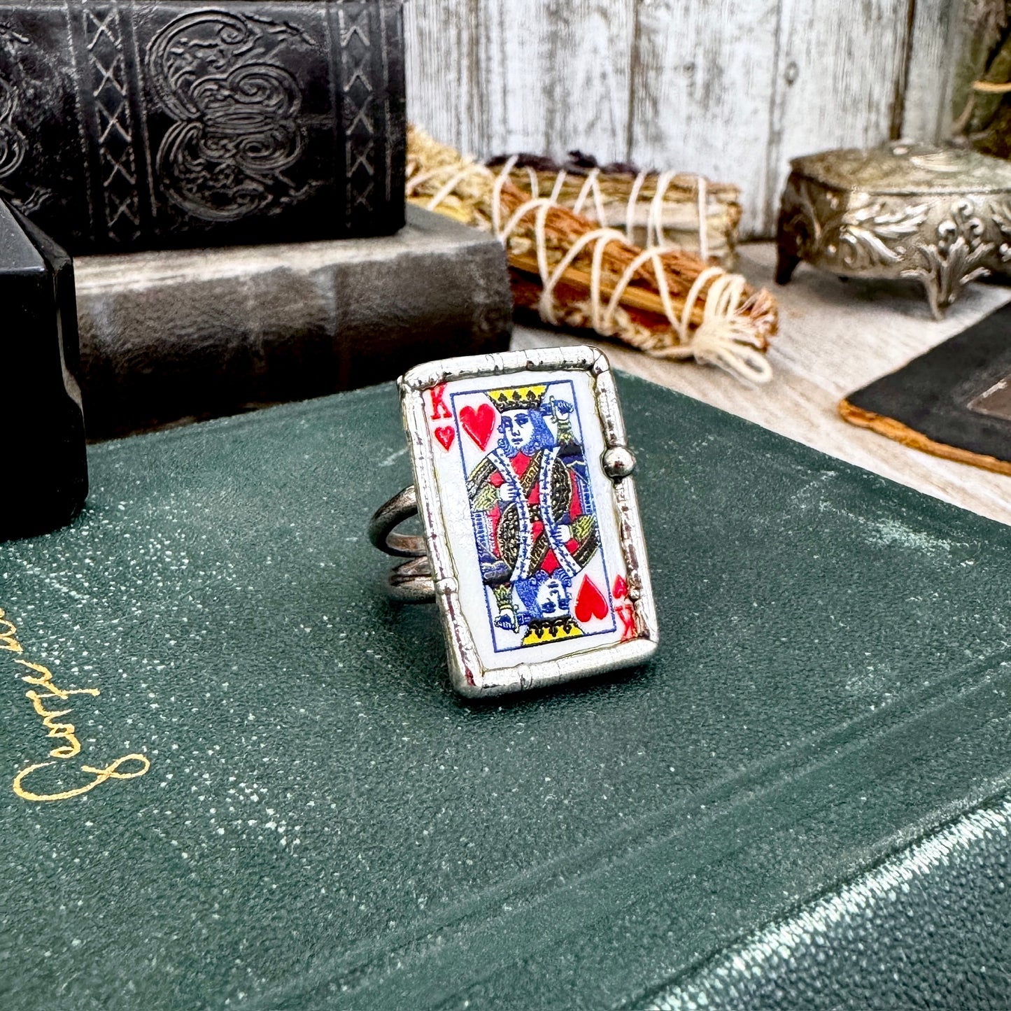 Playing Games - King Of Hearts Playing Card Ring Fine Silver Size 7 9.5 / One of a Kind