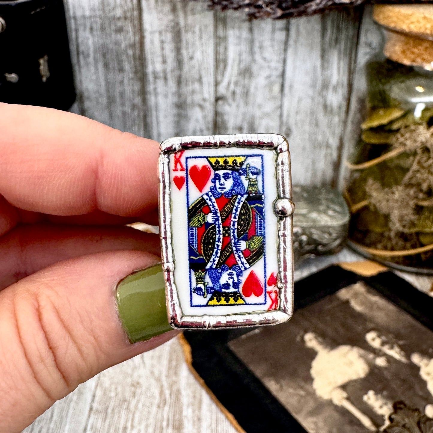 Playing Games - King Of Hearts Playing Card Ring Fine Silver Size 7 9.5 / One of a Kind