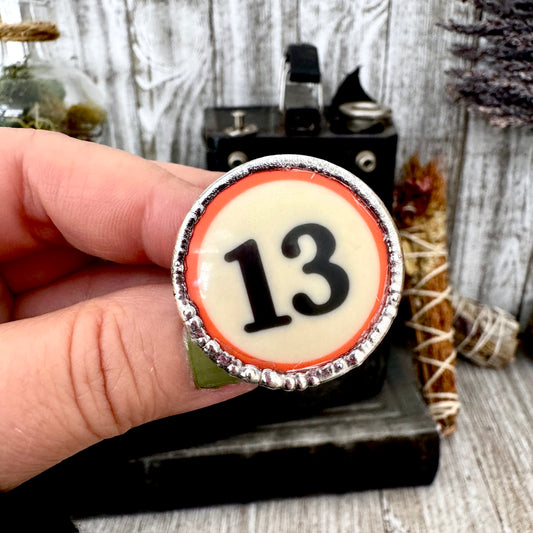Playing Games - #13 Vintage Pool Ball Ring Fine Silver Size 10 / One of a Kind