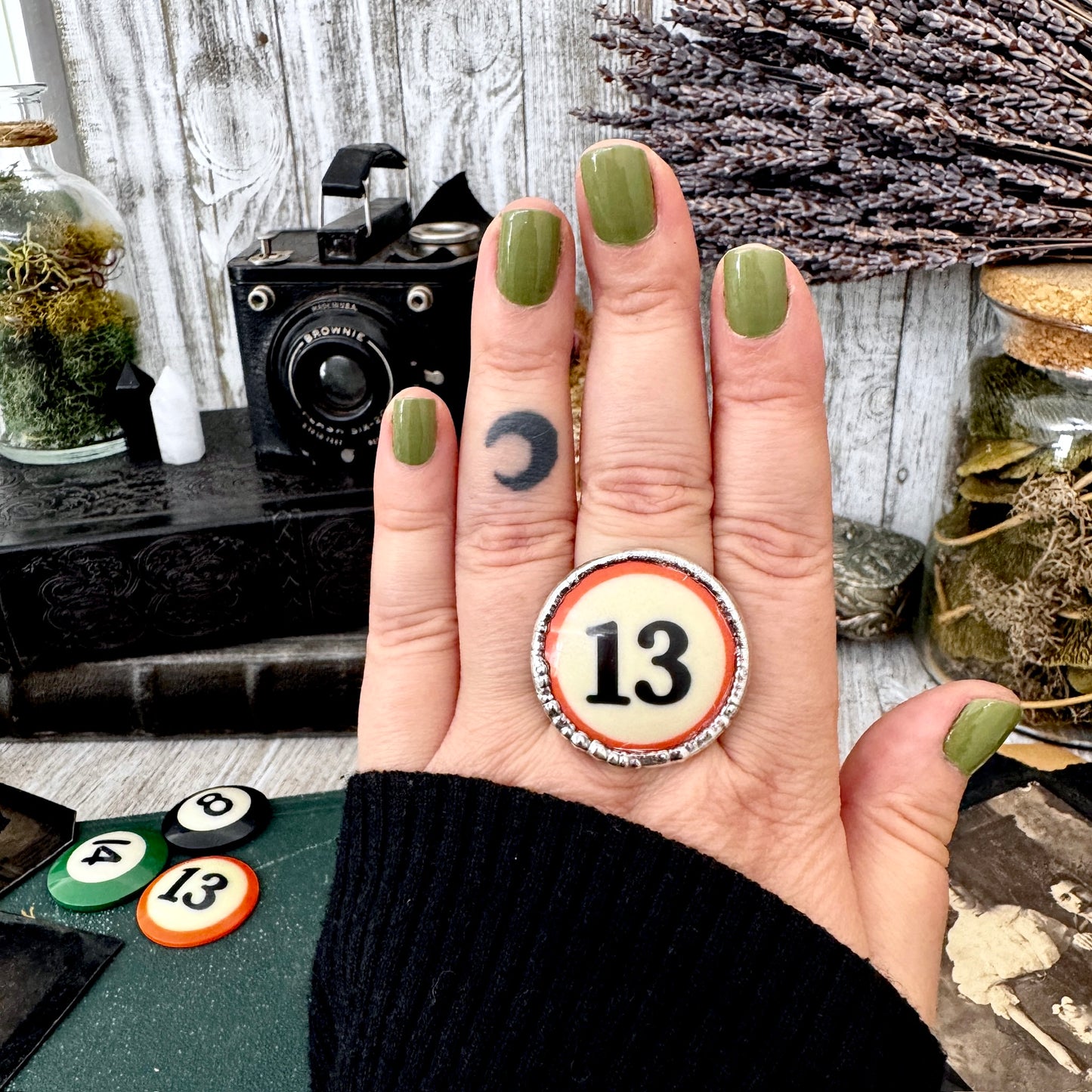 Playing Games - #13 Vintage Pool Ball Ring Fine Silver Size 10 / One of a Kind