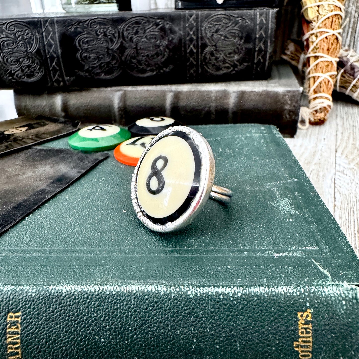 Playing Games - #8 Vintage Pool Ball Ring Fine Silver Size 8 / One of a Kind