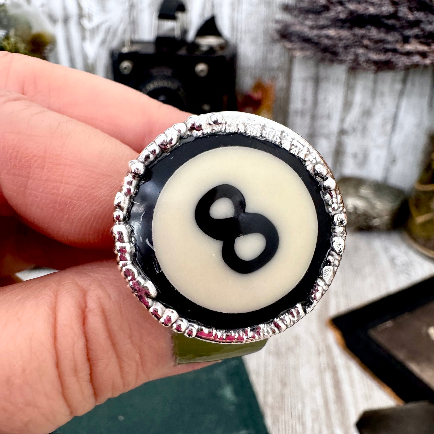 Playing Games - #8 Vintage Pool Ball Ring Fine Silver Size 10 / One of a Kind