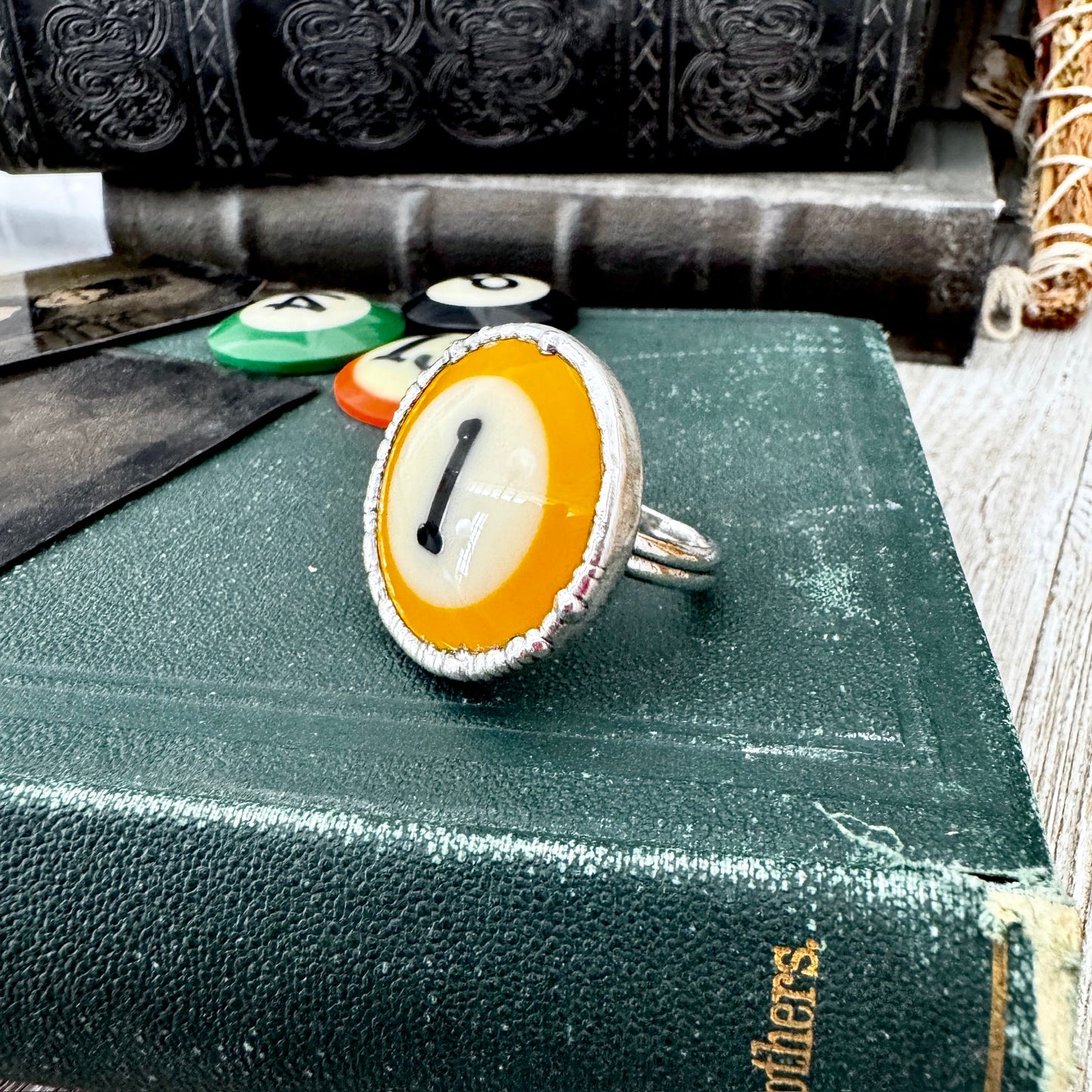 Playing Games - #1 Pool Ball Ring Fine Silver Size 10.5 / One of a Kind.