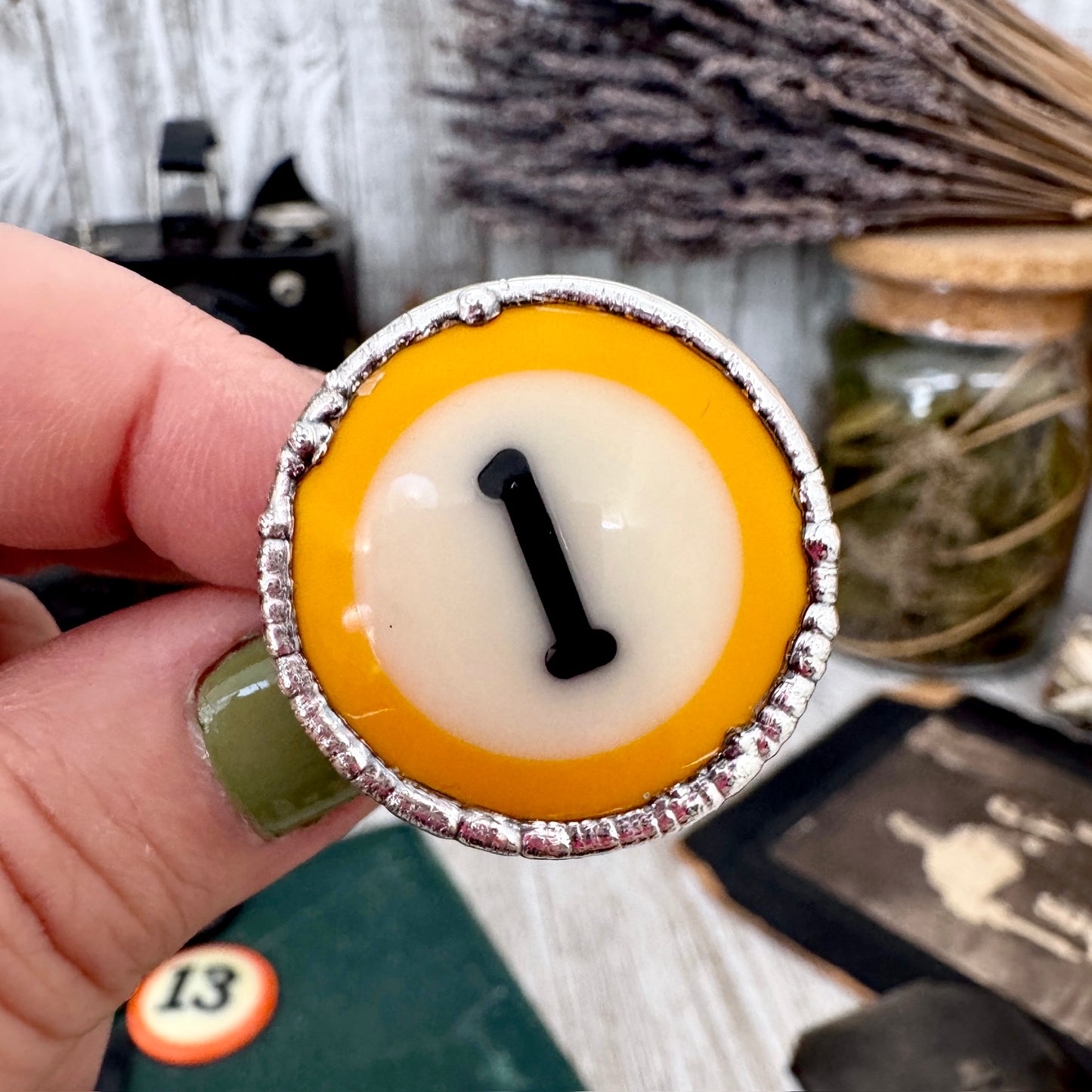Playing Games - #1 Pool Ball Ring Fine Silver Size 10.5 / One of a Kind.