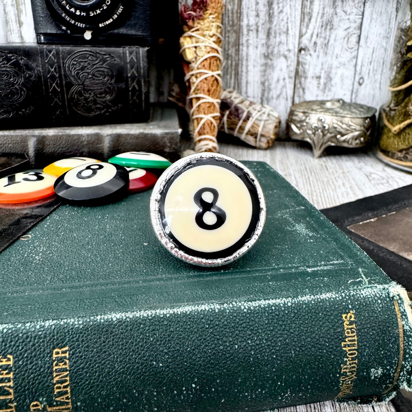 Playing Games - #8 Vintage Pool Ball Ring Fine Silver Size 8.5/ One of a Kind