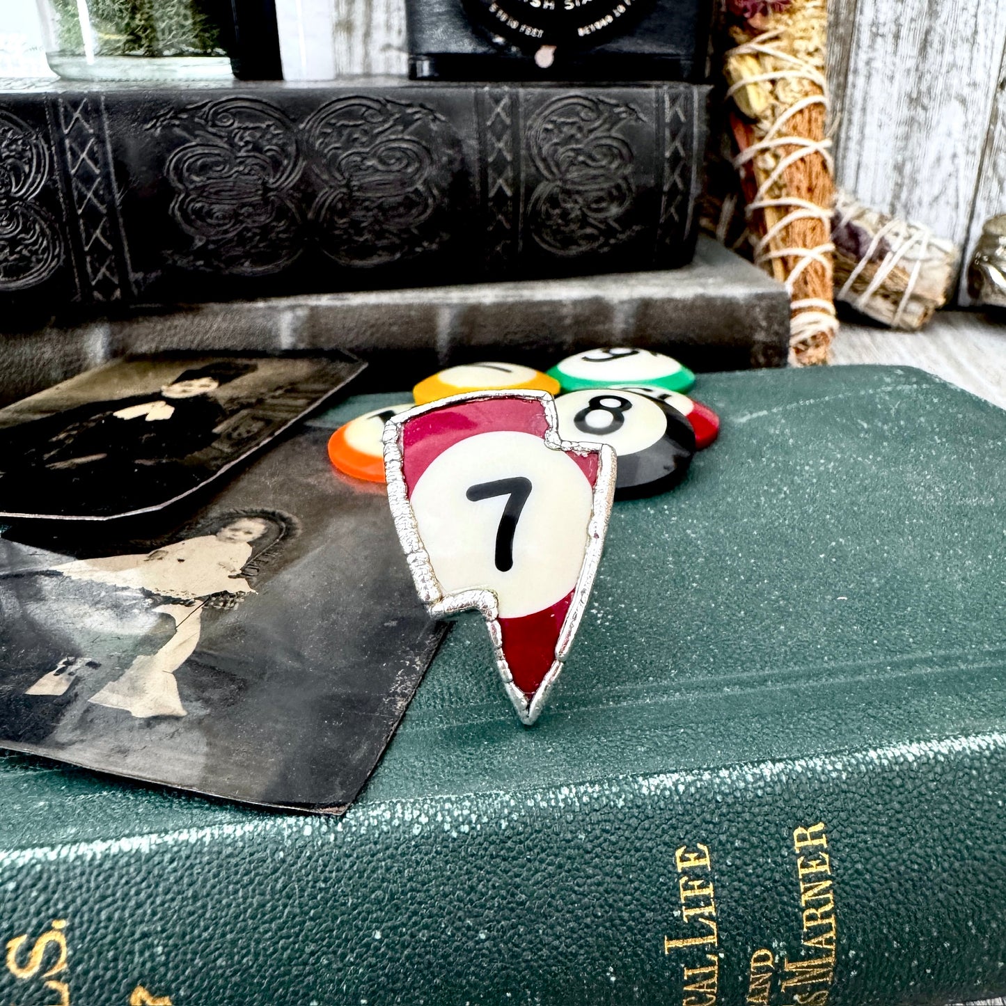 Playing Games - #7 Vintage Pool Ball Ring Fine Silver Size 7/ One of a Kind.