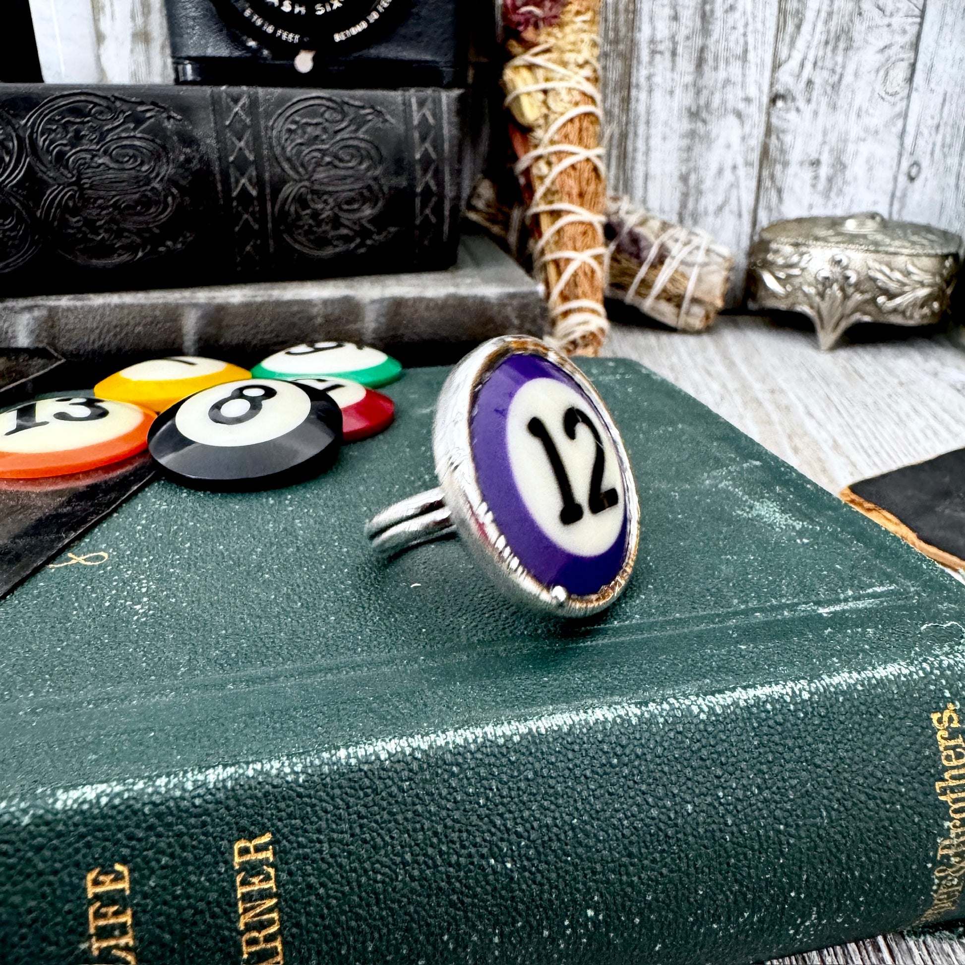 Playing Games - #12 Vintage Pool Ball Ring Fine Silver Size 8.5/ One of a Kind.