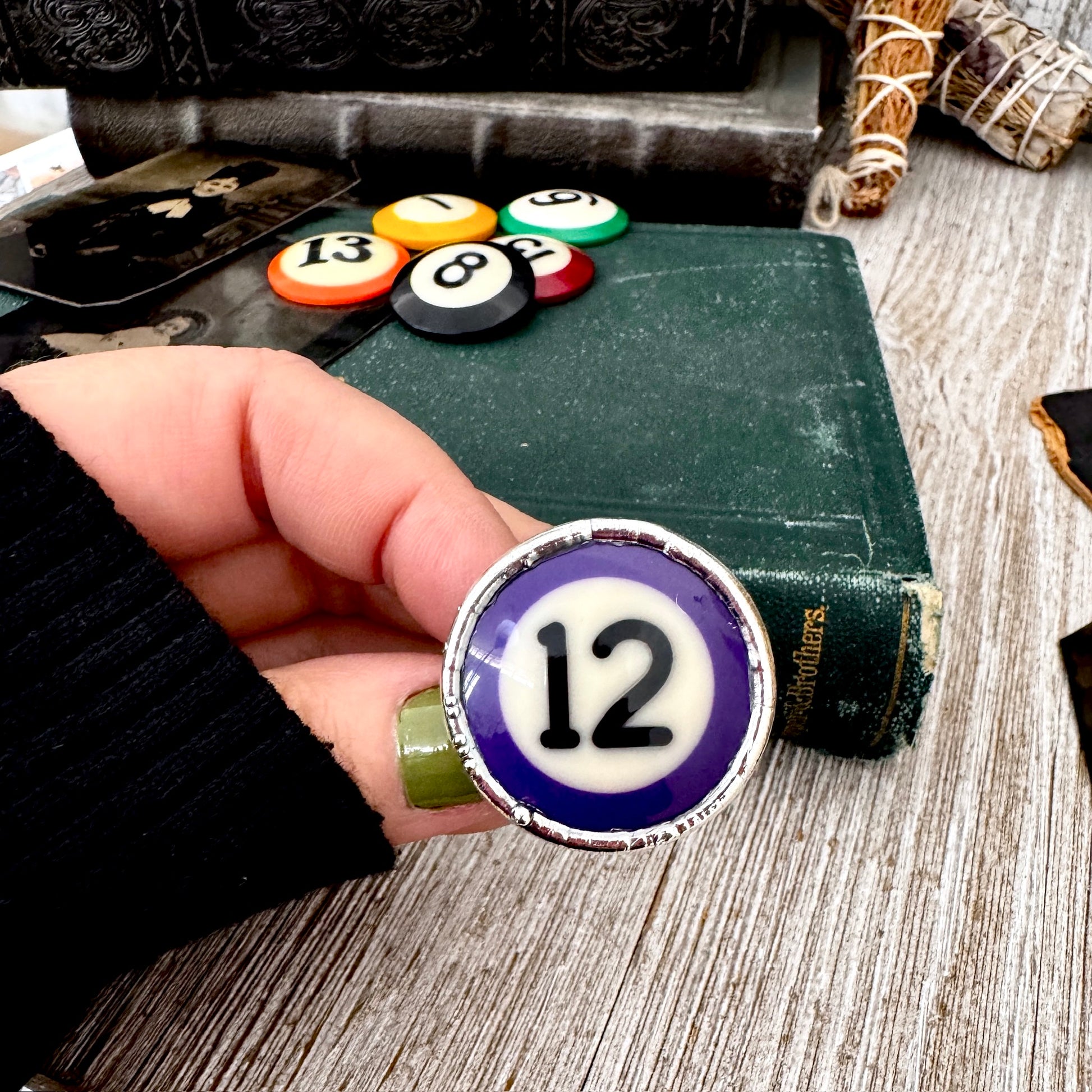 Playing Games - #12 Vintage Pool Ball Ring Fine Silver Size 8.5/ One of a Kind.