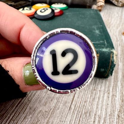 Playing Games - #12 Vintage Pool Ball Ring Fine Silver Size 8.5/ One of a Kind.