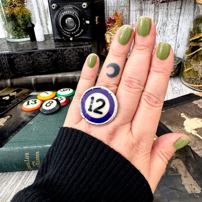 Playing Games - #12 Vintage Pool Ball Ring Fine Silver Size 8.5/ One of a Kind.