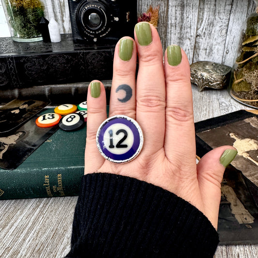 Playing Games - #12 Vintage Pool Ball Ring Fine Silver Size 8.5/ One of a Kind.
