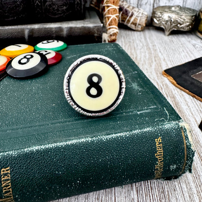 Playing Games - #8 Vintage Pool Ball Ring Fine Silver Size 10.5 / One of a Kind