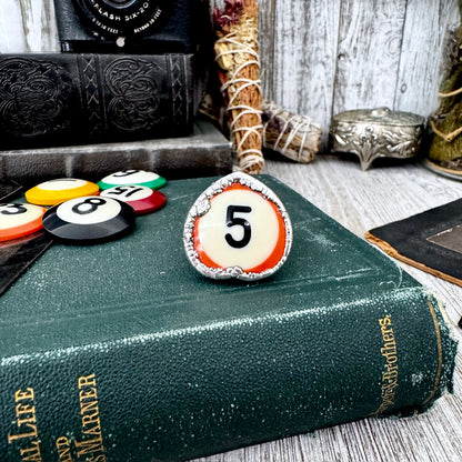Playing Games - #5 Vintage Pool Ball Ring Fine Silver Size 8.5 / One of a Kind.