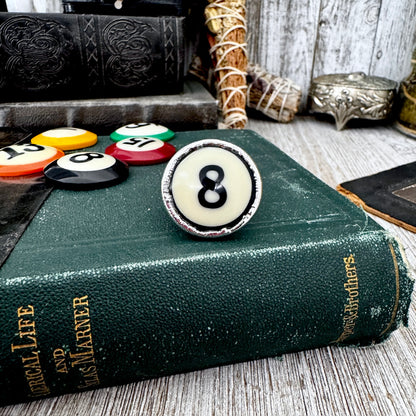 Playing Games - #8 Vintage Pool Ball Ring Fine Silver Size 6.5 / One of a Kind.