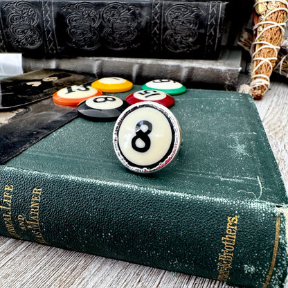 Playing Games - #8 Vintage Pool Ball Ring Fine Silver Size 6.5 / One of a Kind.