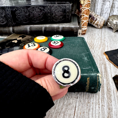 Playing Games - #8 Vintage Pool Ball Ring Fine Silver Size 6.5 / One of a Kind.
