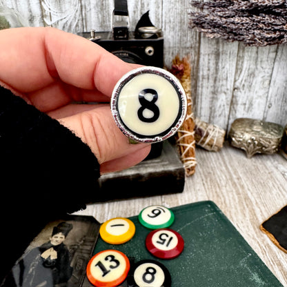 Playing Games - #8 Vintage Pool Ball Ring Fine Silver Size 6.5 / One of a Kind.