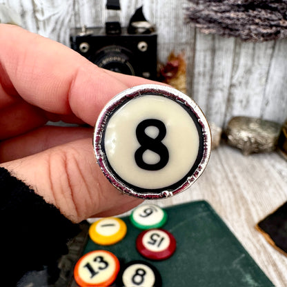 Playing Games - #8 Vintage Pool Ball Ring Fine Silver Size 6.5 / One of a Kind.